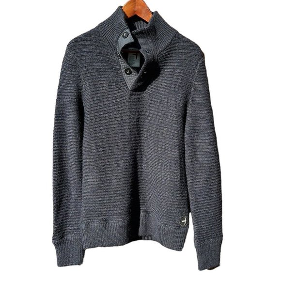 Relwen Other - Relwen Mens Knit Wool Sweater navy blue Button Pullover Sz small